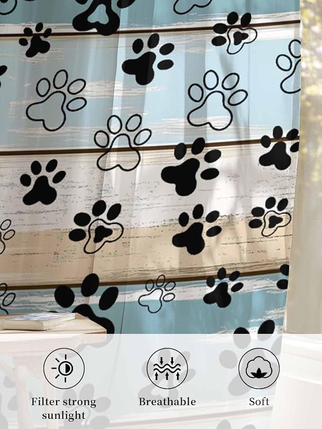 Sheer Curtains 54 Inch Length, Vintage Farmhouse Country Wood Grain Privacy