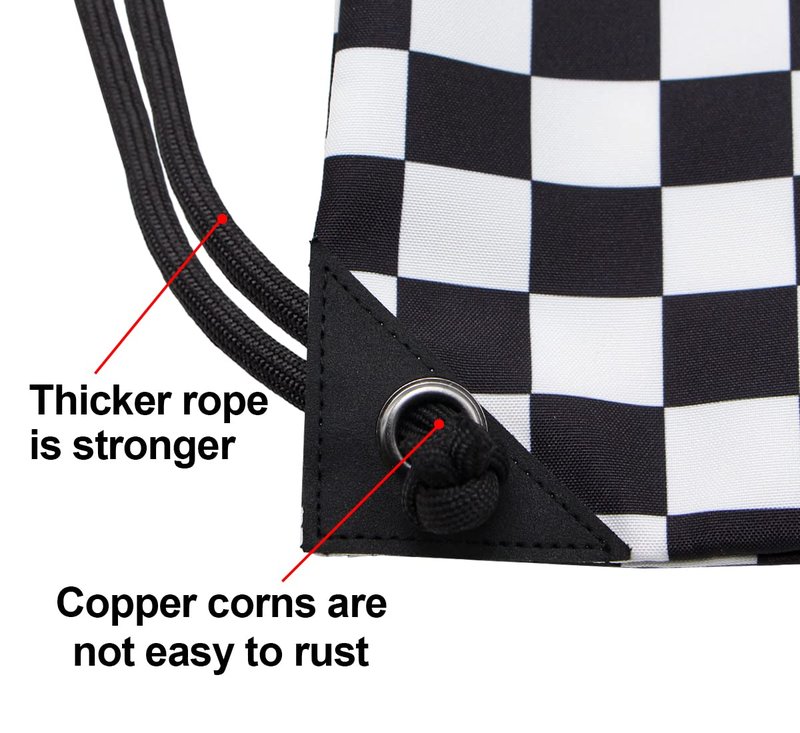 HOLYLUCK Drawstring Backpack Bag Sport Gym Sackpack (Black and white grid)