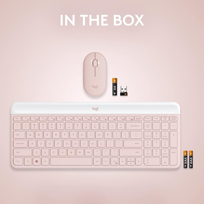Logitech MK470 Slim Wireless Keyboard and Mouse Combo - Modern Compact Layout, Ultra Quiet, 2.4 GHz USB Receiver, Plug n' Play Connectivity, Compatible with Windows - Rose