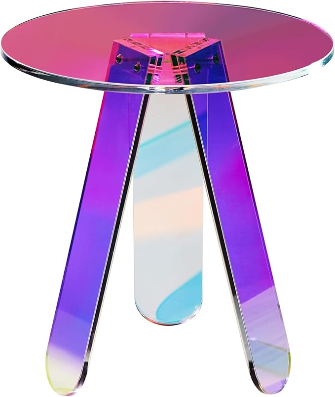 VEVOR Round Iridescent Side Table, Acrylic End Table, Clear Rainbow Acrylic Coffee Table for Drink, Food, Snack Used in Living Room, Bedroom, and Study