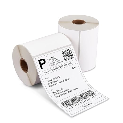 HP 4'' x 6'' Direct Thermal Shipping Labels, 2 Rolls 250 Sheets per Roll, Multipurpose Thermal Labels for Personal or Business Use, Compatible with HP and Other Thermal Label Printers, White