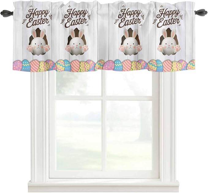 Grey Easter Curtain Valances for Windows, Kitchen Valance Window Treatment