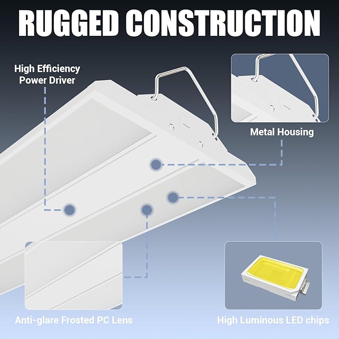 LED Linear Shop Lights 300W, 45000LM Led High Bay Lights 5000K Daylight 120-277V,Led Garage Light for Shop Workshop Store Commercial Supermarket Warehouse Basement Exhibition Room ETL-2Pack