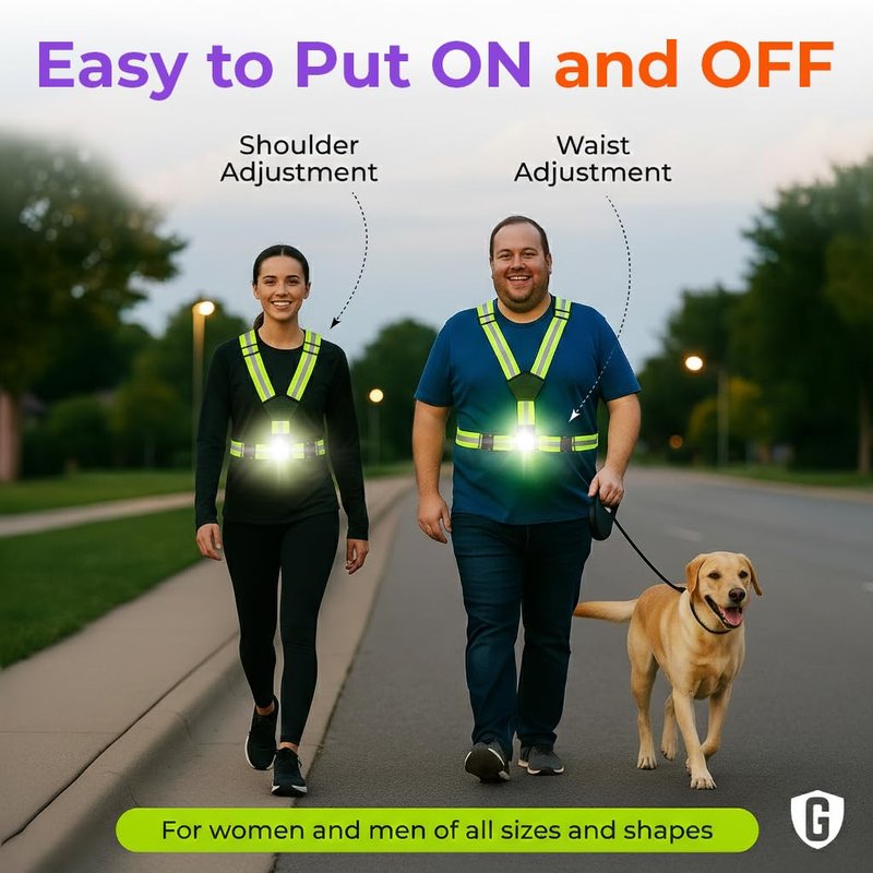 GREERRIDE Running Light Vest - Lighted Vest for Night Walking with Removable Rechargeable LEDs, Reflective Safety Gear for Men and Women to Provide High Visibility, Gift for Runners and Bikers