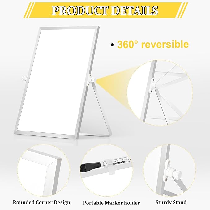 Dry Erase Magnetic White Board, 16" x 12" Double-Sided Desktop Whiteboard with Stand, Portable Small Whiteboard Set for Drawing, Office, Home, School