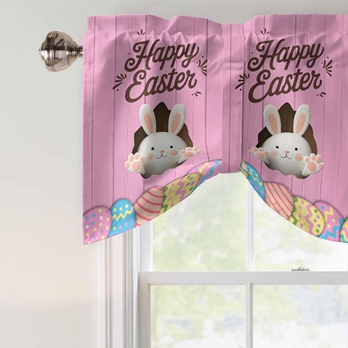 Pink Easter Tie Up Valance Curtains