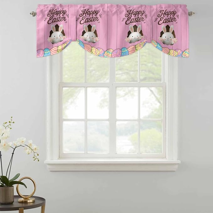 Pink Easter Tie Up Valance Curtains