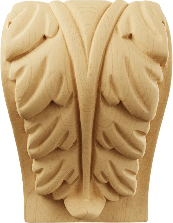 Ekena Millwork CORW03X03X05BAAL Medium Acanthus Leaf Block Wood Corbels, 3 1/4"W x 2 3/4"D x 5"H, Alder
