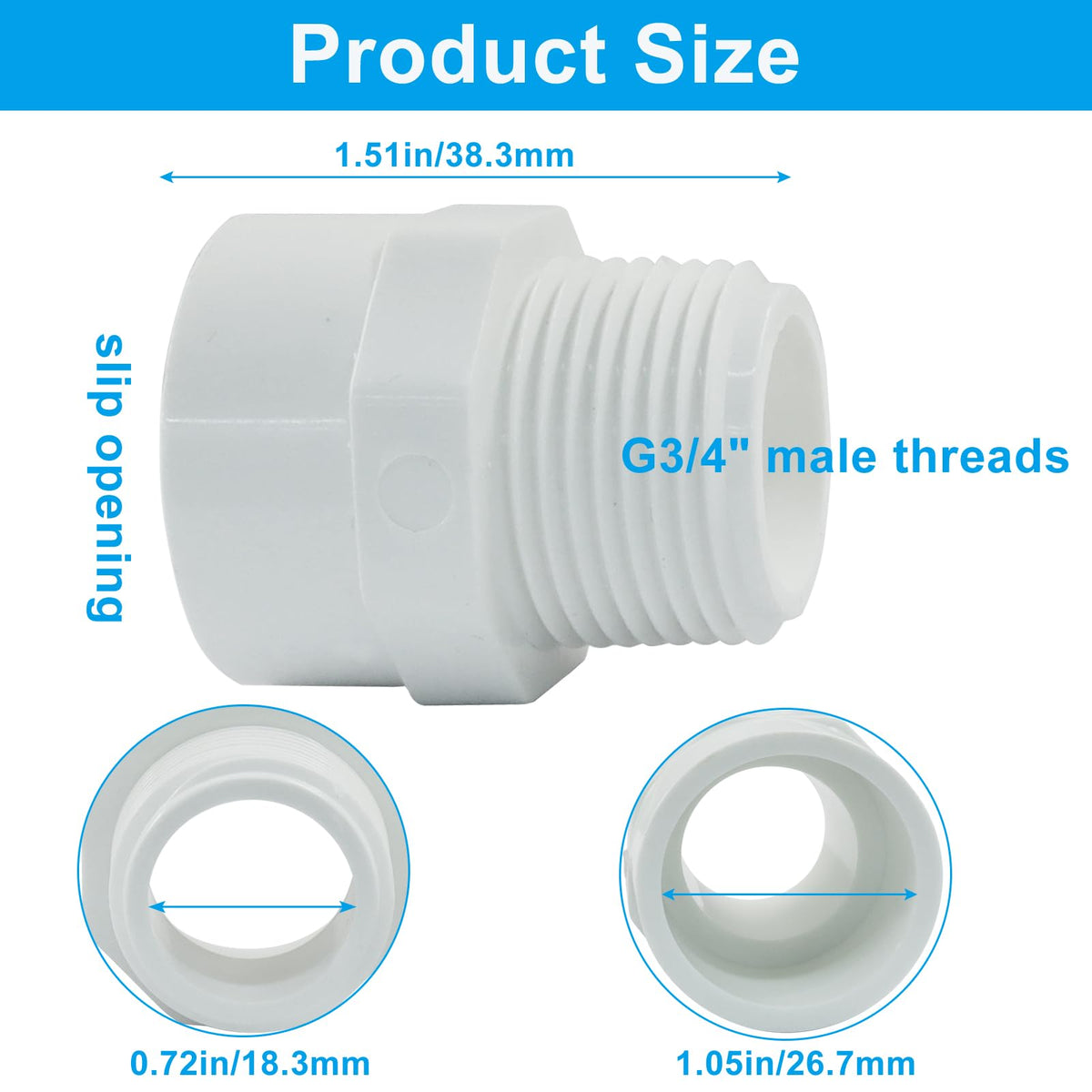 PHITUODA 10 PCS PVC Coupling Fittings, White Male Thread Adapter Connector, 3/4-Inch Female Thread Threaded Coupling for Schedule 40 PVC Pipe/Plumbers