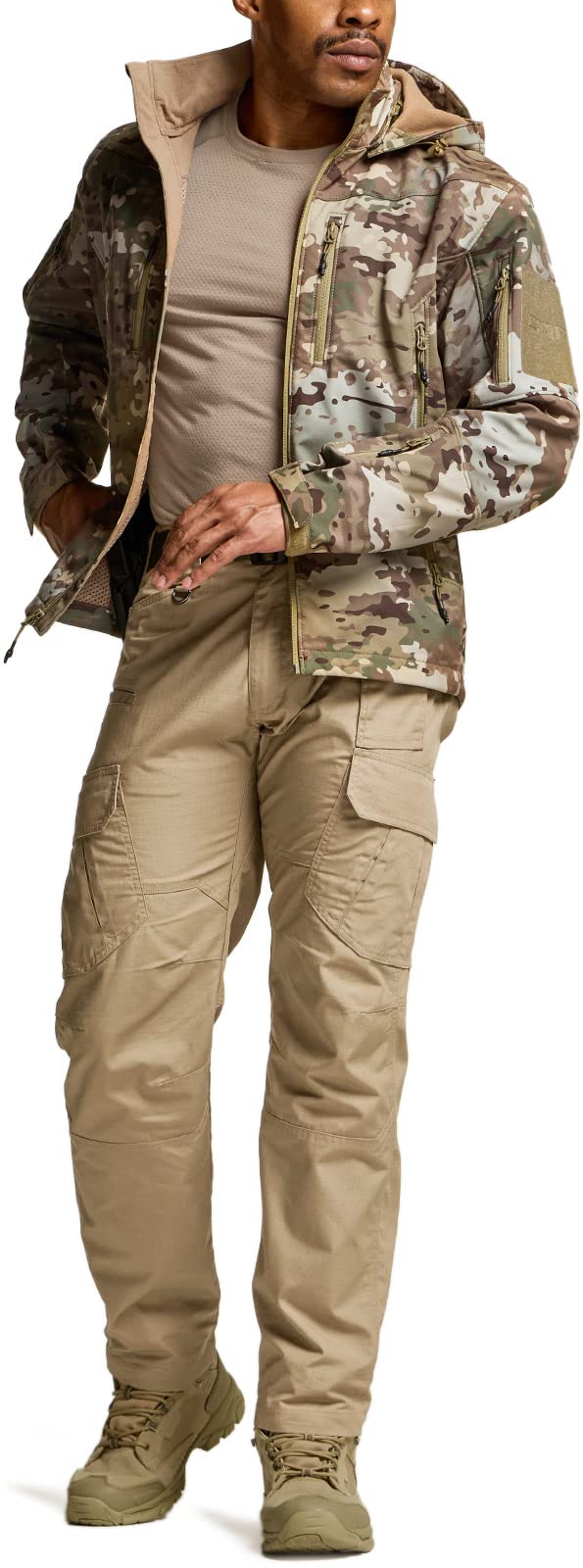 CQR Men's Tactical Pants, Water Resistant Ripstop Cargo Pants, Lightweight EDC Work Hiking Pants, Outdoor Apparel, Duratex Mag Pocket Khaki, 30W x 32L