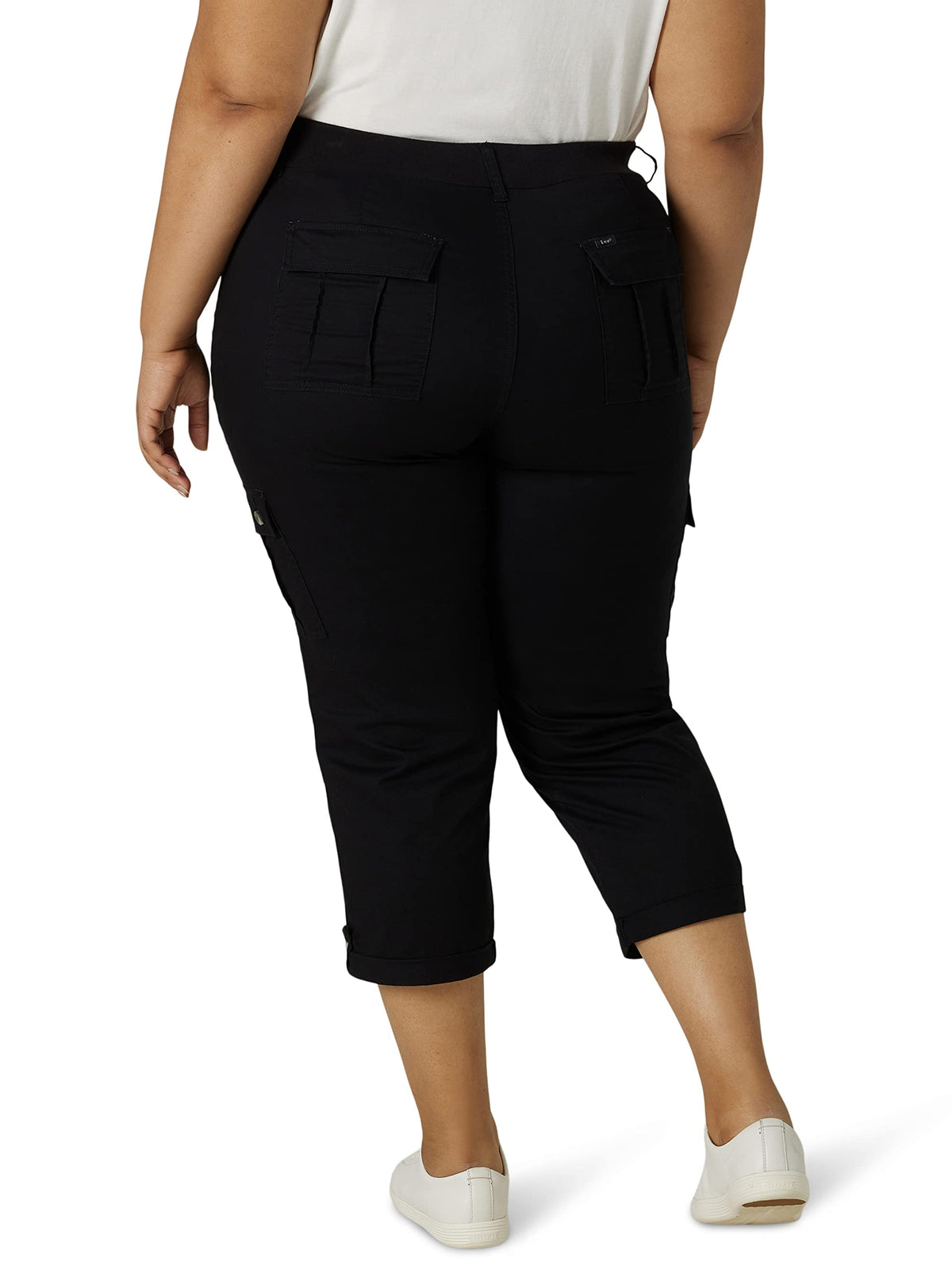 Lee Women's Plus Size Ultra Lux Comfort with Flex-to-Go Cargo Capri Pant Black 14 Plus