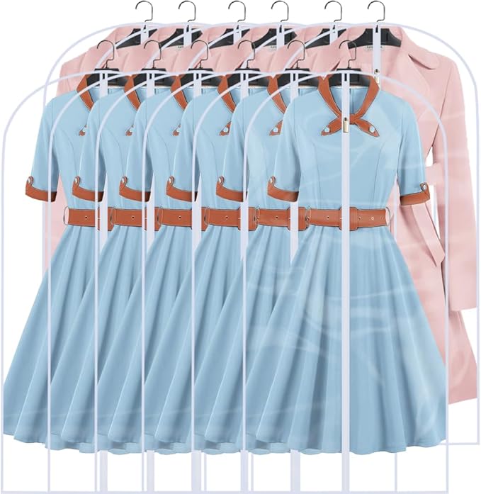 Clear Garment Bags Clothes Covers for Closet Storage (set of 12) Closet Cover for Open Closet Hanging Clothes Travel Bag Clothes Bags with Zipper Gown Garment Bag for Long Dresses