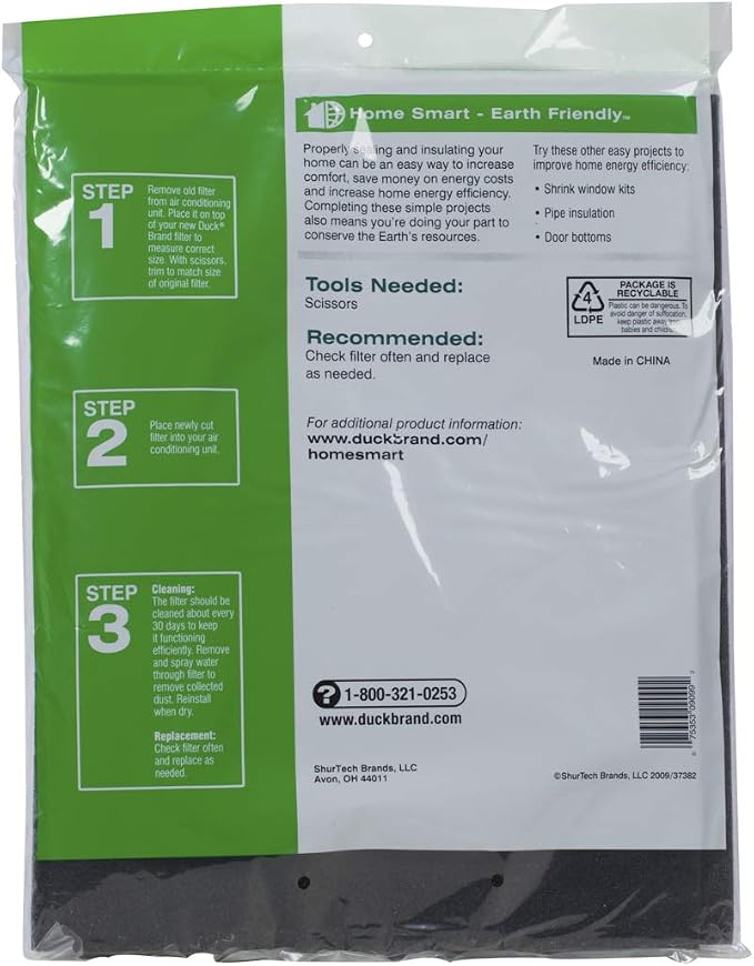 Duck Brand Replacement Air Conditioner Foam Filter, 24-Inch x 15-Inch x 1/4-Inch