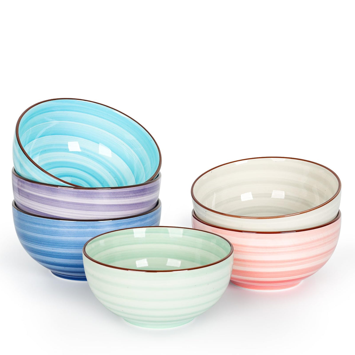 KitchenTour Cereal Bowls Set of 6, 26 oz Ceramic Soup Bowls for Kitchen, 6.3 Inch Colorful Serving Bowls for Oatmeal, Salad, Pasta, Dessert - Microwave & Dishwasher Safe