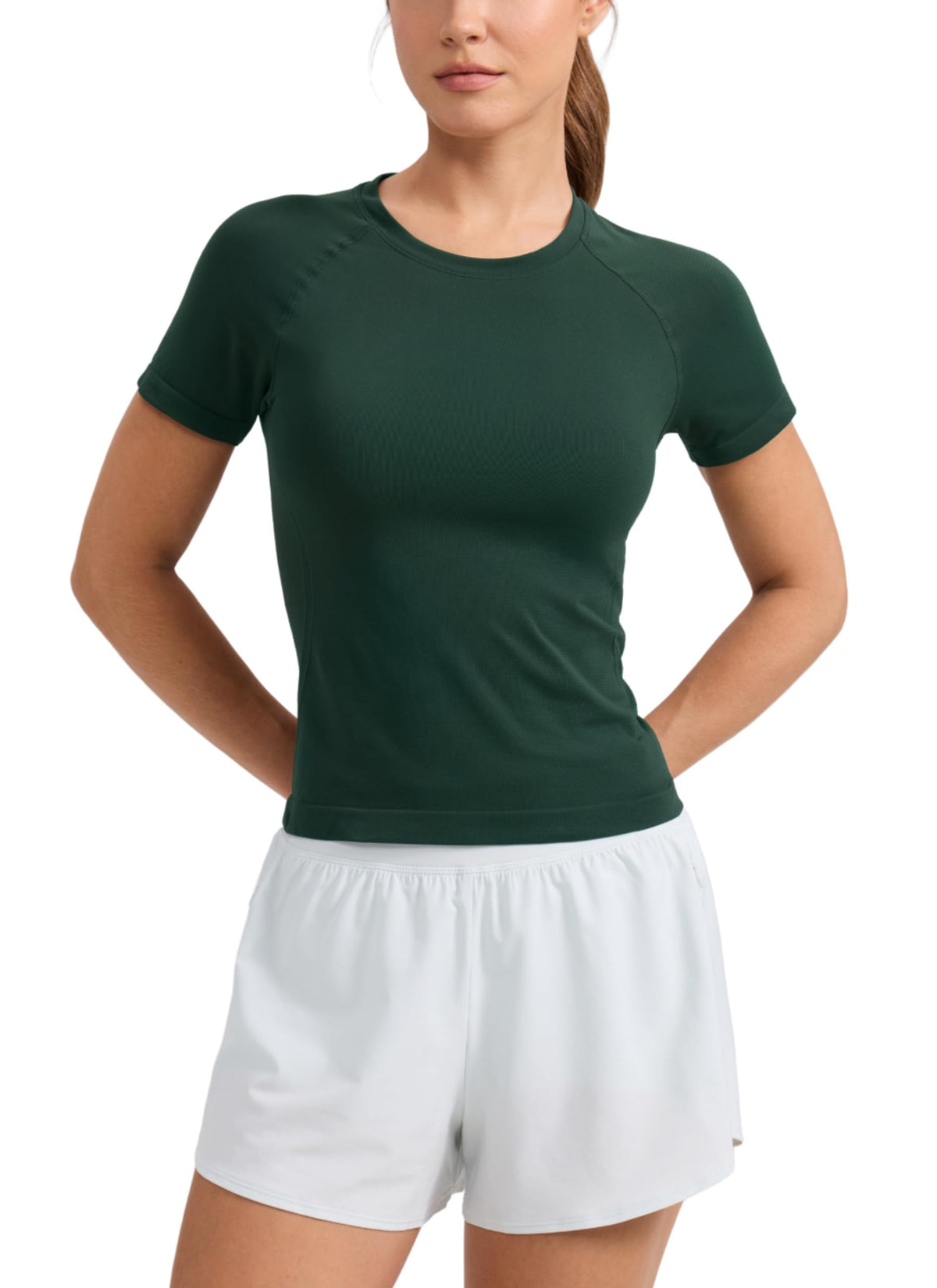 CRZ YOGA Seamless T-Shirt Waist Length Legend Green Small