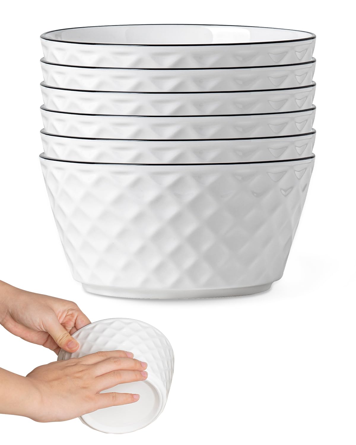 Yeacccng White Pasta Bowls Set of 6, 24oz Ceramic Salad Bowls, 8 inch Shallow Serving Bowls for Pasta, Salad, Oatmeal, Fruit, Easy to Clean, Dishwasher & Microwave Safe, Scratch-Resistant, Lead-Free