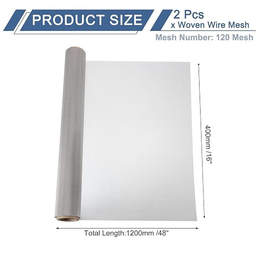 uxcell 2Pcs 120 Mesh 48" x 16" Woven Wire Mesh, 304 Stainless Steel Air Vent