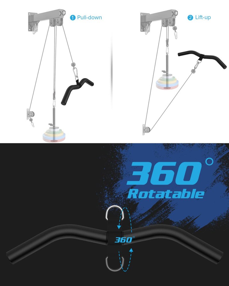 LAT Pulldown Attachments, Black Steel Lat Bar Cable Attachments Handles, Home Gym Cable Machine Accessories, Tricep Rope, Rowing LAT Pull Down Bar, Straight Bar, Double D Handles, Exercise Handles