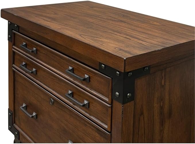 Pemberly Row Rustic Wood Lateral File with Legal/Letter File Drawer in Brown, Solid Wood, Sturdy Construction, Office or Home Storage, Secure Document Organization, Durable Design
