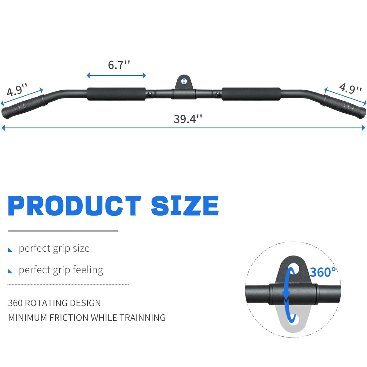 Berufexp Rotating LAT Pull Down Bar 39.4'' LAT Pulldown Attachments for Pulley System Gym Cable Machine LAT Pull Down Machine, LAT Pulldown Bar Cable Machine Attachment Cable Attachments for Gym