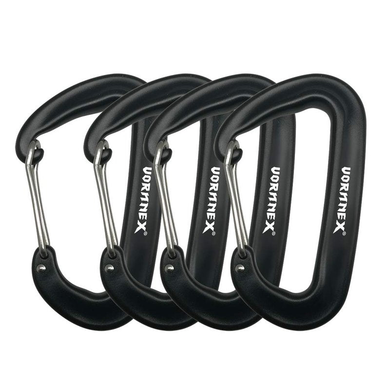 12KN Aluminum Carabiner Clip 4 Pack for Hammocks, 2700lbs Heavy Duty Large Clipping On Camping Accessories, Water Bottle,Backpacking and More - Black