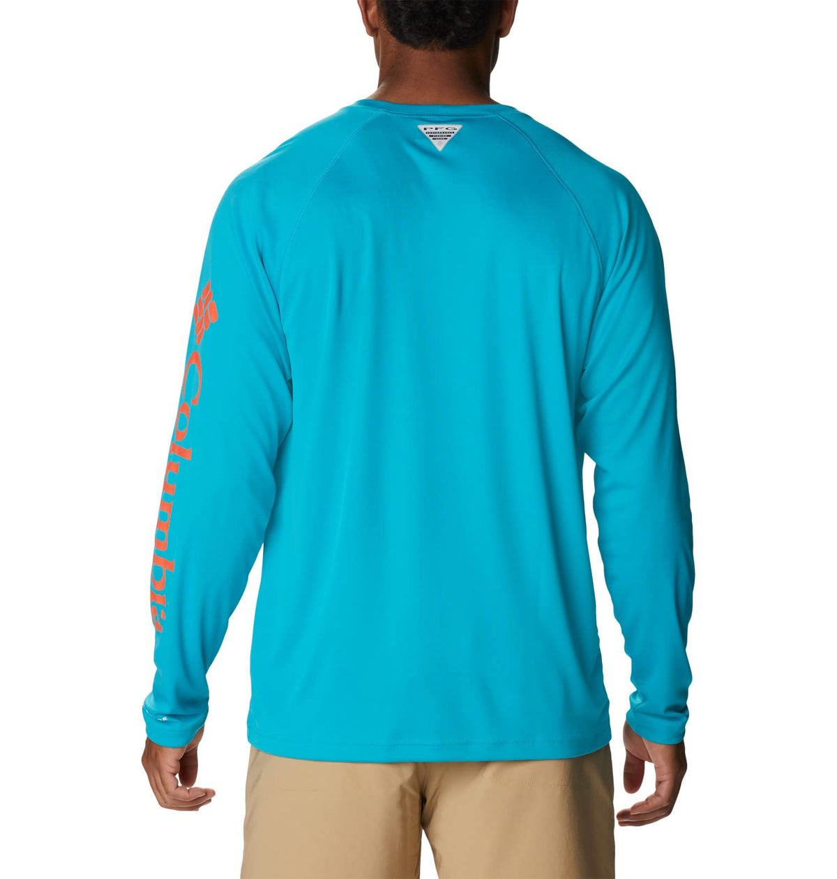 Columbia Men's Terminal Tackle Long Sleeve Fishing Shirt, Ocean Teal/Corange Logo, Large