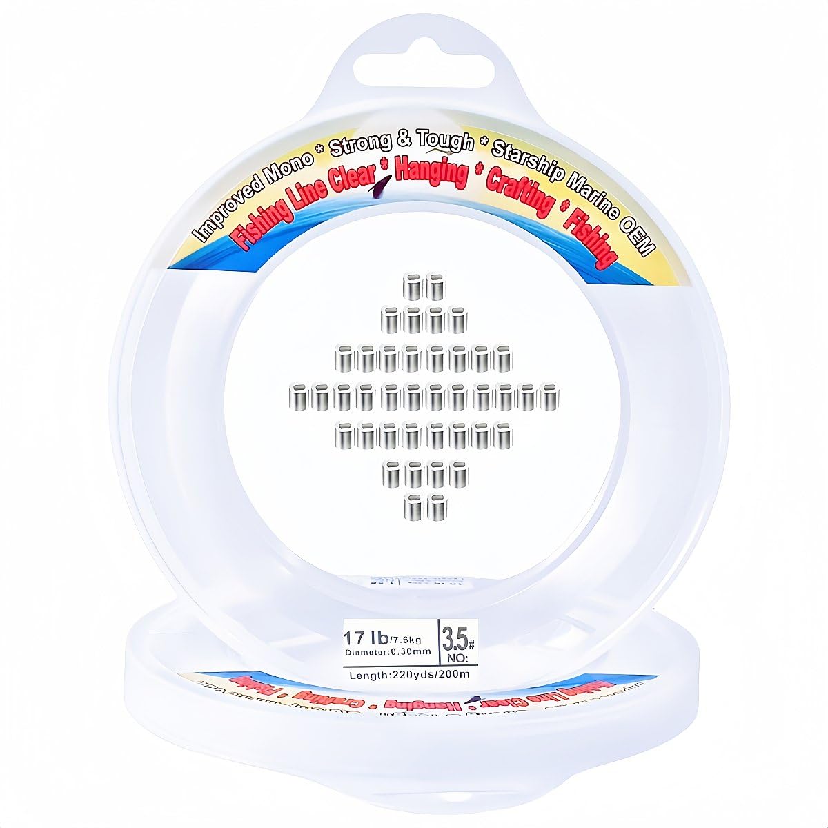 Aboda Clear Fishing Wire Dia. 0.2 mm to 1 mm 656ft Fishing Line for Crafts Hanging Beading Clear String for Hanging Decorations Balloons Garlands with Crimp Sleeves 17lb Test