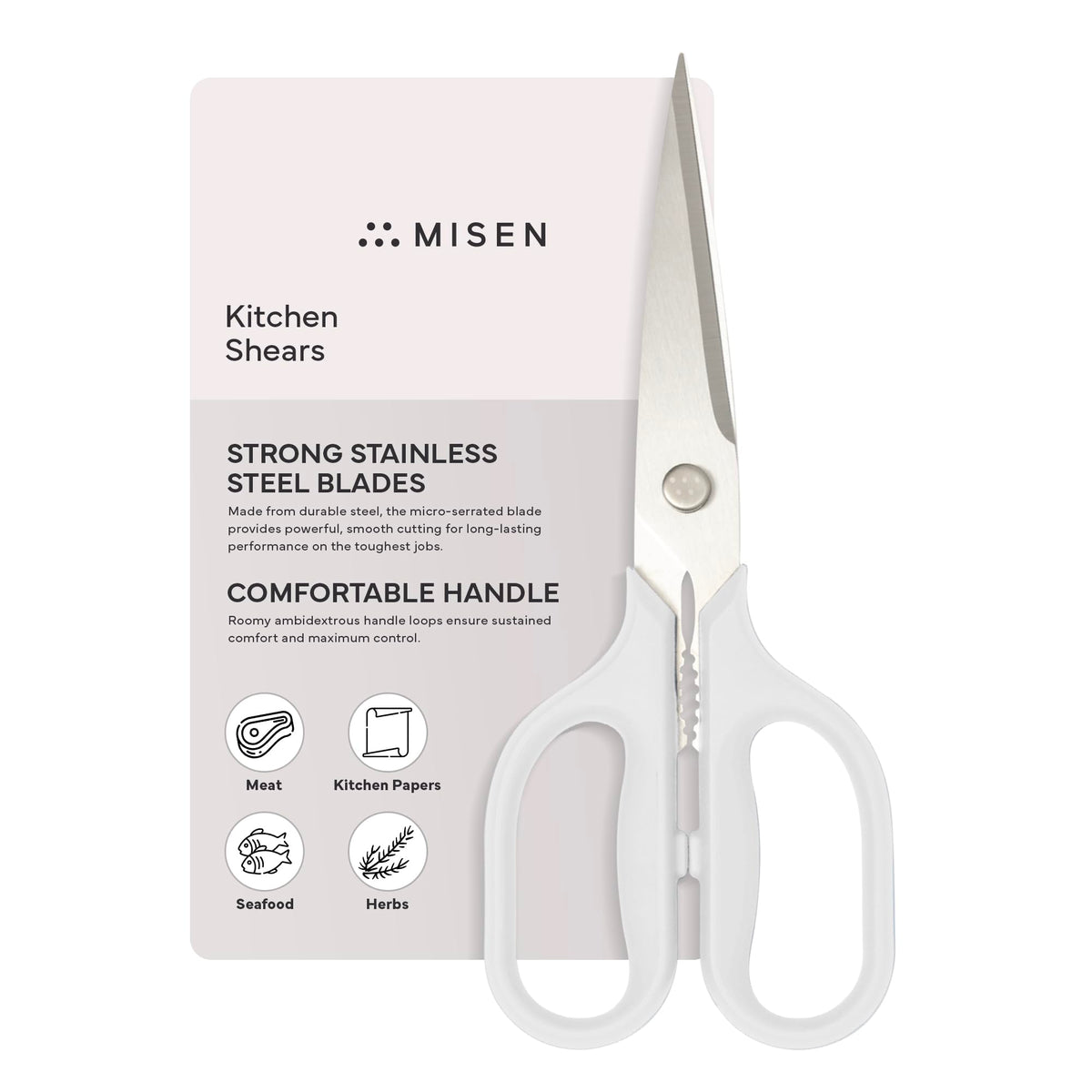 Misen Heavy Duty Kitchen Shears - Stainless Steel, Versatile and Easy Clean Scissors for Meat, Herbs and Veggies - Ambidextrous Comfort Handle - Professional Grade - Black
