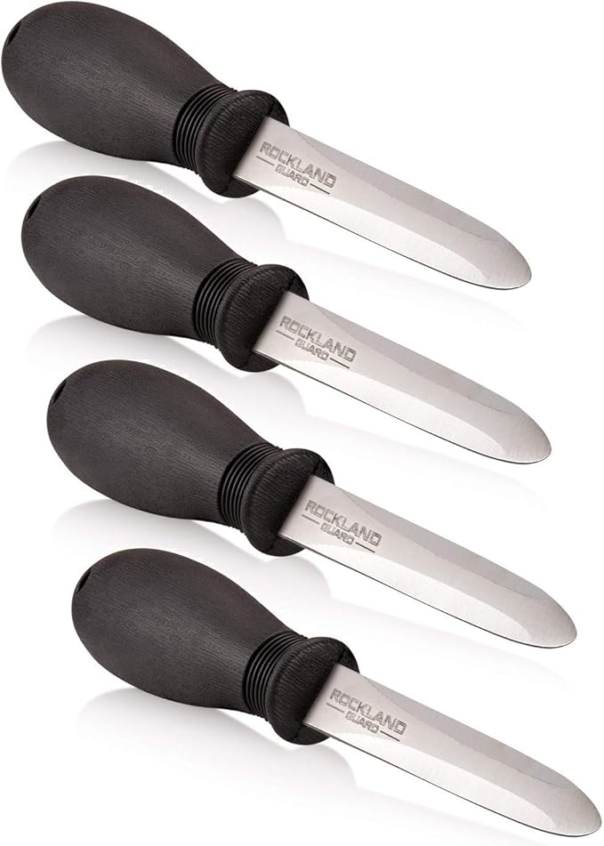 Rockland Guard Oyster Shucking Knife 4-Pack - 3.5” Heavy Duty 420 Stainless Steel Shucker Set for Clams & Shellfish - Non-Slip Ergonomic Handle Seafood Tools, Set of 4