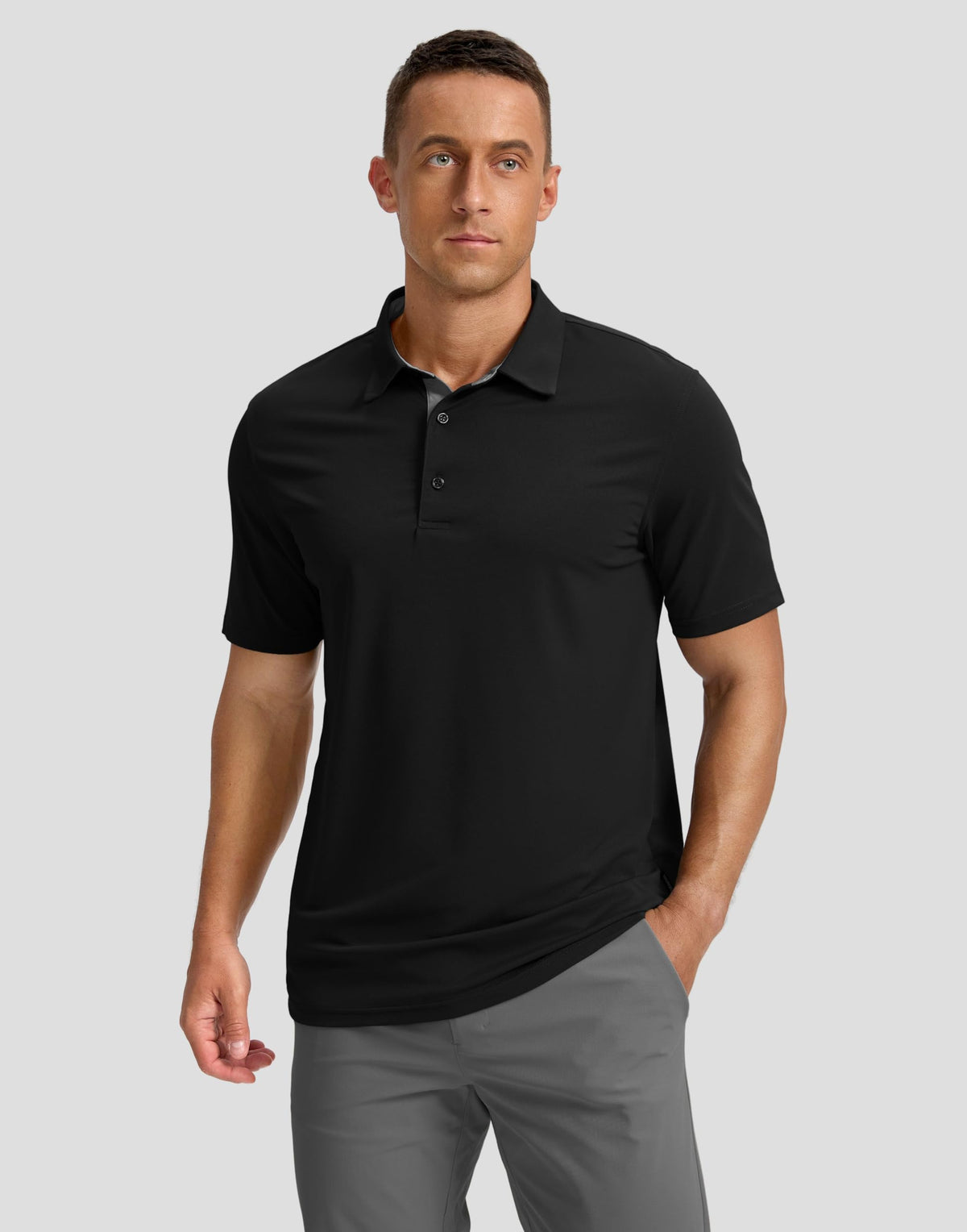 Men's Golf Polo Shirts Dry Fit Performance Short Sleeve Shirt, Black, S
