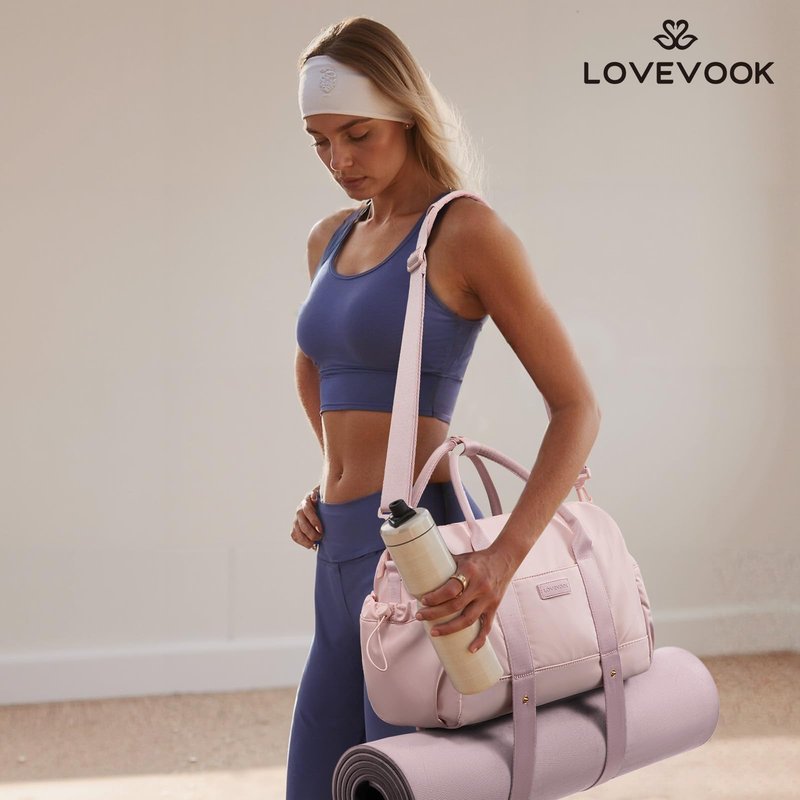 LOVEVOOK Small Gym Bag for Women with Yoga mat Holder, Mini Duffle Bag for Travel with Wet Pocket, Overnight Personal Item Bags, Lightweight Carry on Weekender Duffel for Workout, Dance, Ballet