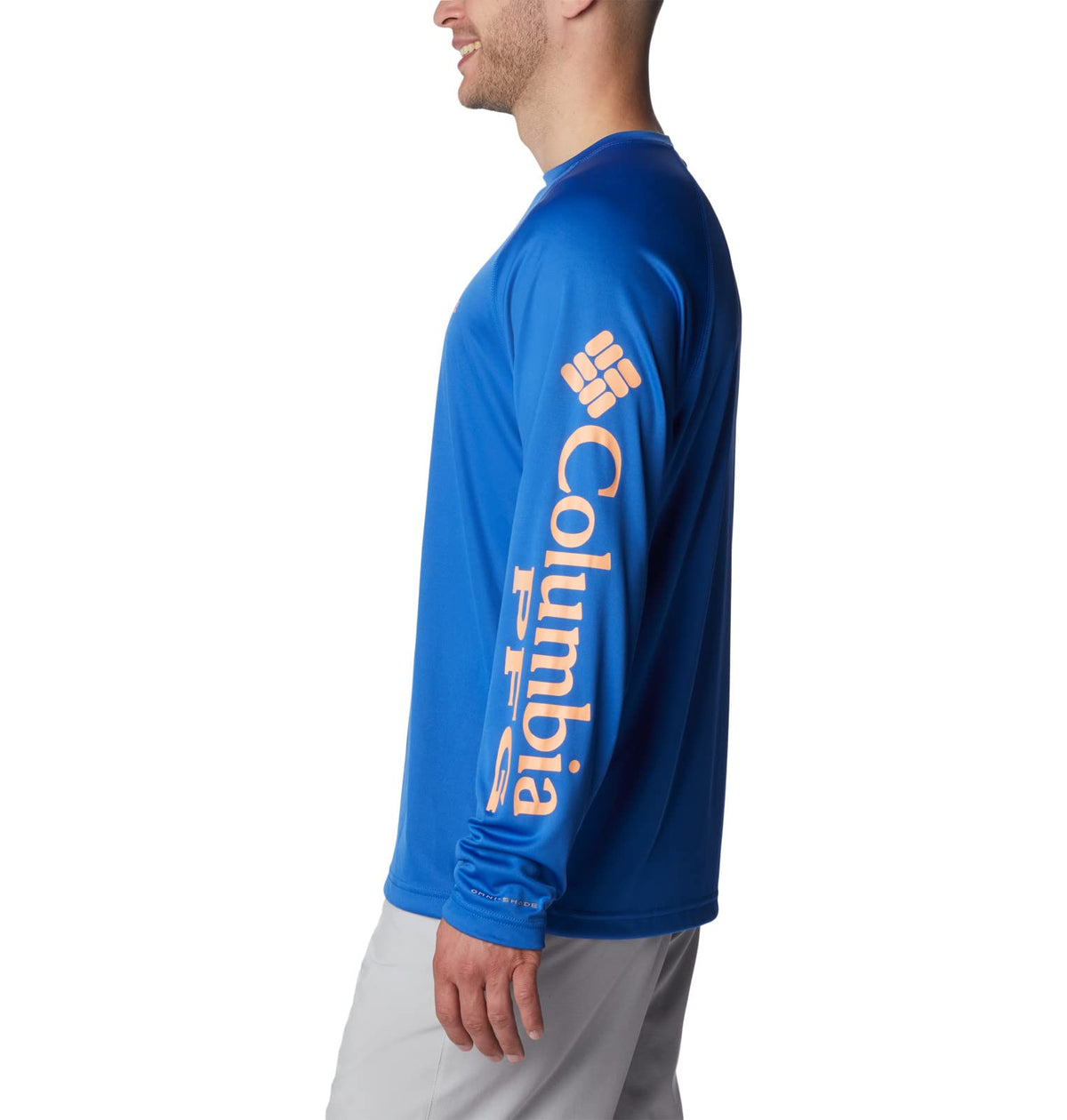 Columbia Men's Terminal Tackle Long Sleeve Fishing Shirt, Vivid Blue/Bright Nectar Logo, X-Small
