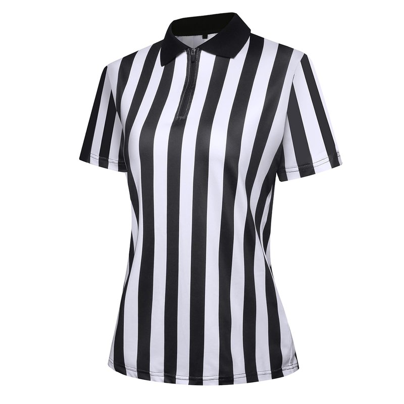 VKT Referee Shirt Womens Official Ref Jersey Black And White Stripe Zipper Uniform For Basketball Football Soccer Halloween Costume M