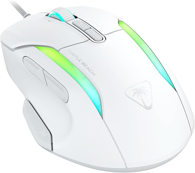 Turtle Beach Kone II Wired RGB Gaming Mouse, 26000 DPI Optical Sensor, 100M Click Life Optical Switches, 23 Customizable Inputs, Ergonomic Design, 4D Scroll Wheel, Pure PTFE Glides – Arctic White