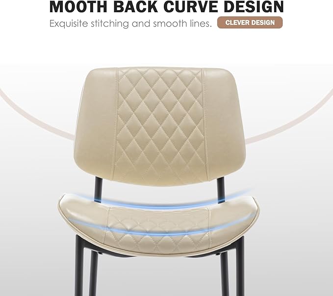 Modern Dining Chairs Set of 2, Leather Dining Chair with Metal Legs, Upholstered Dining Room Chairs for Dining Room, Kitchen, Vanity (Beige)