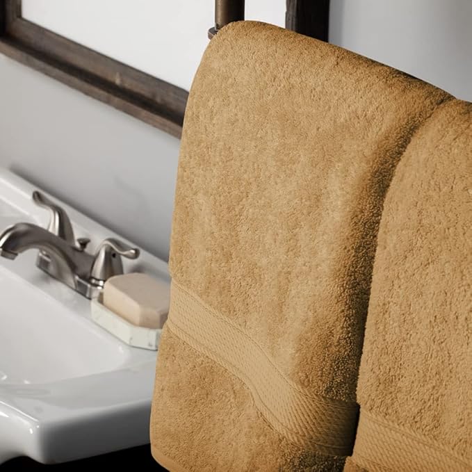 Superior Egyptian Cotton Pile Bath Towel Set of 2, Ultra Soft Luxury Towels, Thick Plush Essentials, Absorbent Heavyweight, Guest Bath, Hotel, Spa, Home Bathroom, Shower Basics, Toast