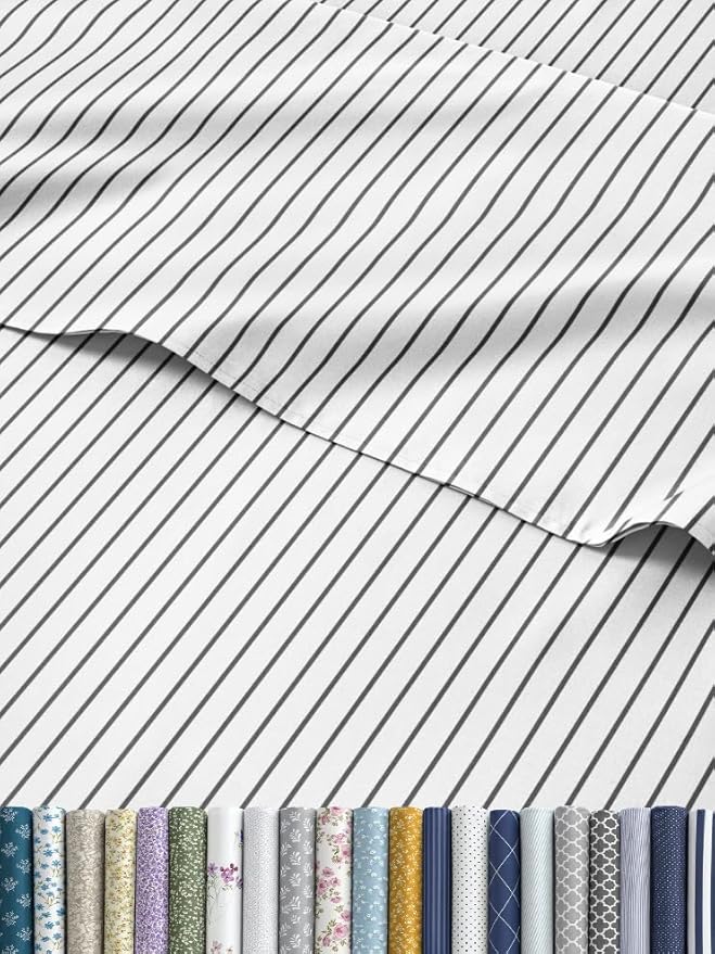 Striped Sheets - Black & White Striped Sheets - 1 Flat & 1 Fitted & 2 Pillowcases w/ Deep Pockets – Wrinkle & Fade Free - Soft, Breathable and Cooling – Luxury Pinstripe Bedding - Full Size Bed Set