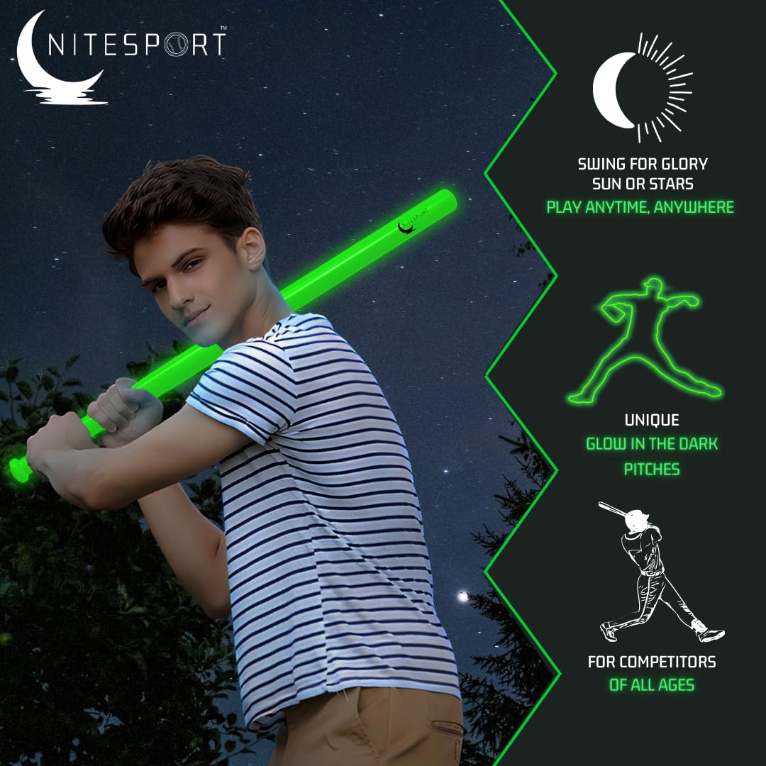 NiteSport Glow in The Dark Plastic Baseball Bat Set w/UV Light