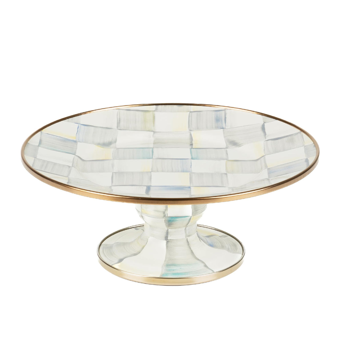 MACKENZIE-CHILDS Pedestal Platter, Small, Black-and-White Courtly Check
