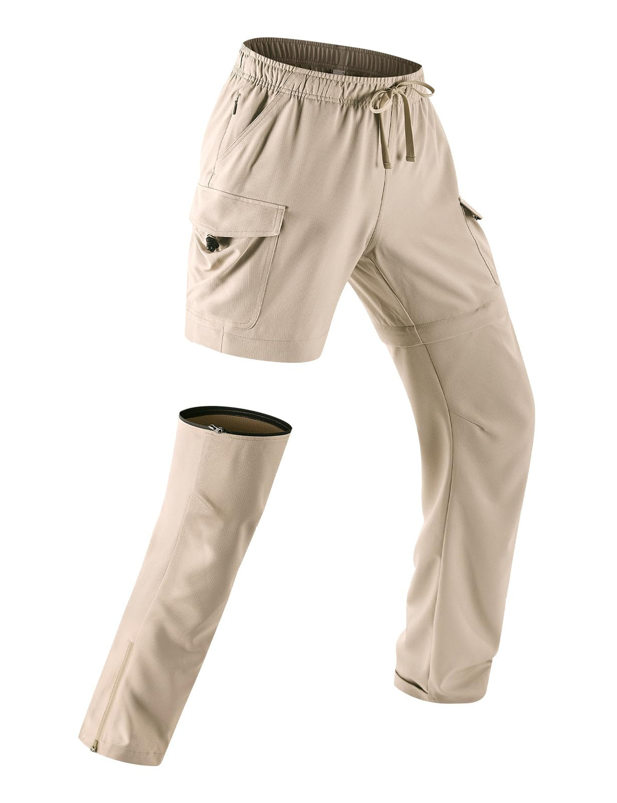 baleaf Women's Hiking Pants 29'' Convertible Zip-Off Pants with 6 Pockets Water Resistant Lightweight Quick Dry UPF 50+ Khaki L