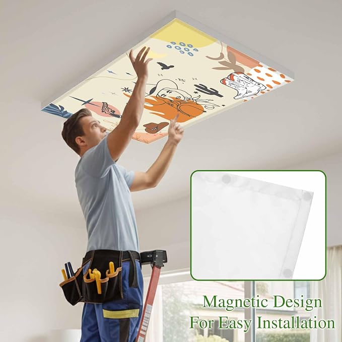 Fluorescent Light Covers for Ceiling Lights Boho Abstract Geometric Magnetic