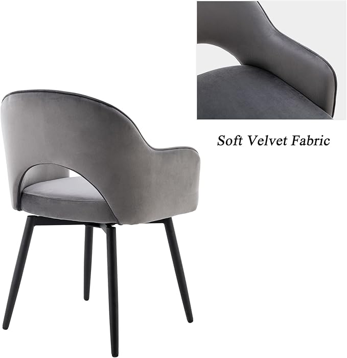 DUOMAY Swivel Dining Chair Set of 6, Velvet Upholstered Side Chair Modern Accent Guest Chair Home Office Desk Chair with No Wheels for Dining Room Living Room Office, Grey