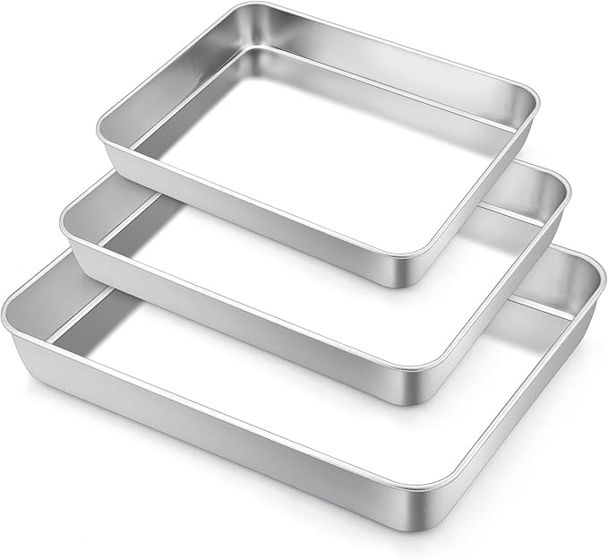 TeamFar Baking Pan Set of 3, 12.5"/10.5"/9.4" Stainless Steel Deep Cake Pan