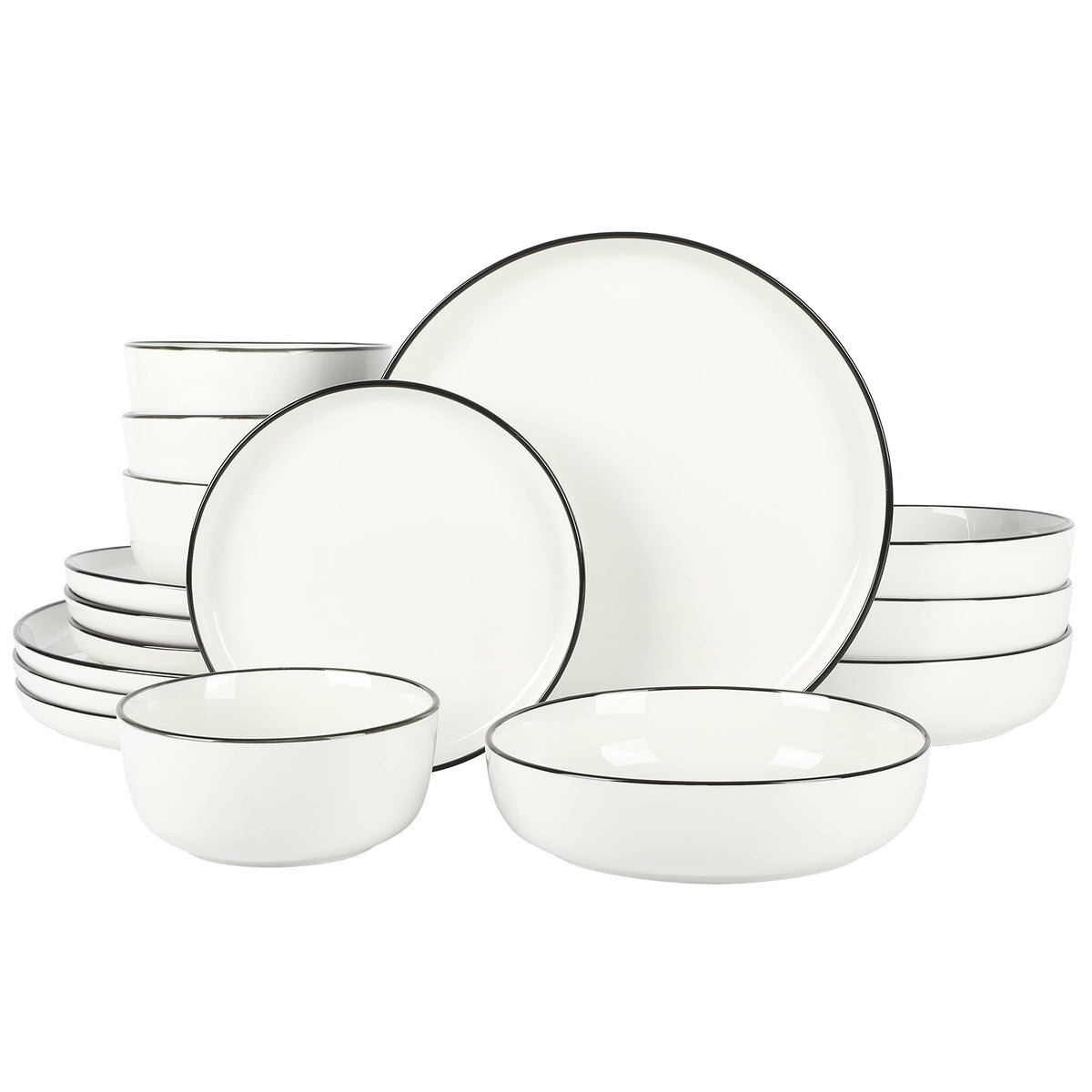 Gibson Home Melbourne White Plates and Bowls Set, 16 Piece Embossed Ceramic Dinnerware Set - Service for 4 Dishes - With Pasta Bowl