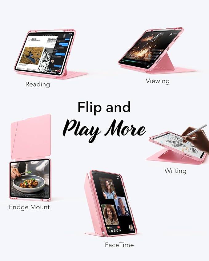 ESR for iPad Pro 13 Inch Case (M5/M4) 2025/2024, Vertical Stand Cover, Multi Stand Angles, Ultra-Stable Case with Pencil Holder, Flip Series, Pink