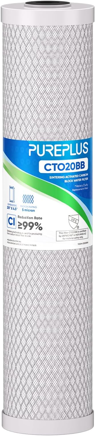 PUREPLUS 5 Micron 20" x 4.5" Whole House Coconut Shell Activated Carbon Water