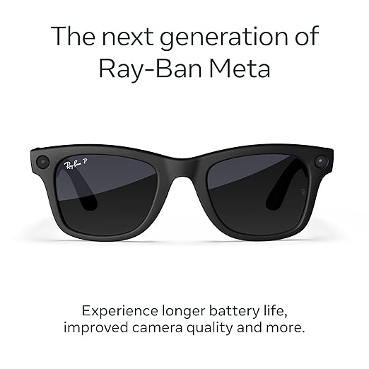 Ray-Ban Meta (Gen 2), Wayfarer Large, Matte Black | Smart AI Glasses for Men, Women — 2X Battery Life — 3K HD Resolution — 12 MP Ultra-Wide Camera, Audio, Video — Polarized Gradient Graphite Lenses