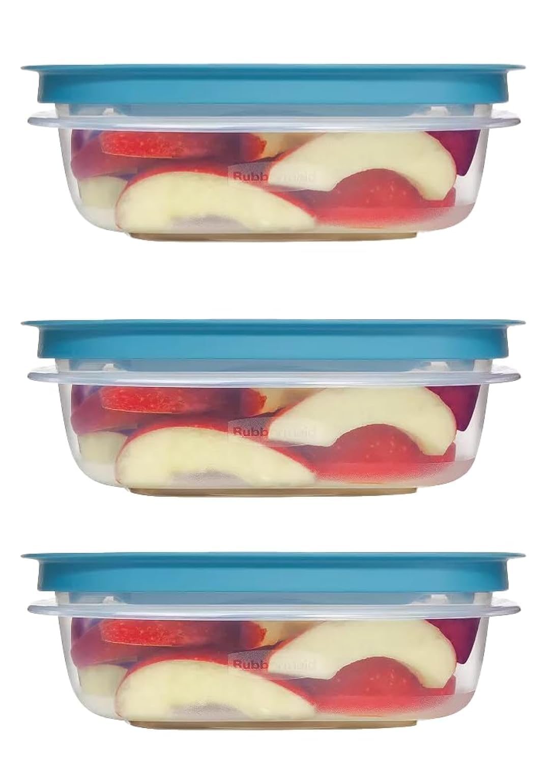 Rubber maid Storage Containers, Easy Find Lids, Teal, 3 cup, Flex & Seal, Leak Proof Lids, Food Storage Set, Clear Meal Prep Flex Containers, 3 Piece Set, Utenselux