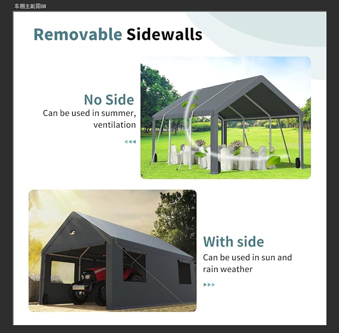 Carports 20X20 Heavy Duty,Car Ports with 180G Removable Side Walls,Carport Canopy,Portable Car Port Garage,Car Shelter All Weather,Gray