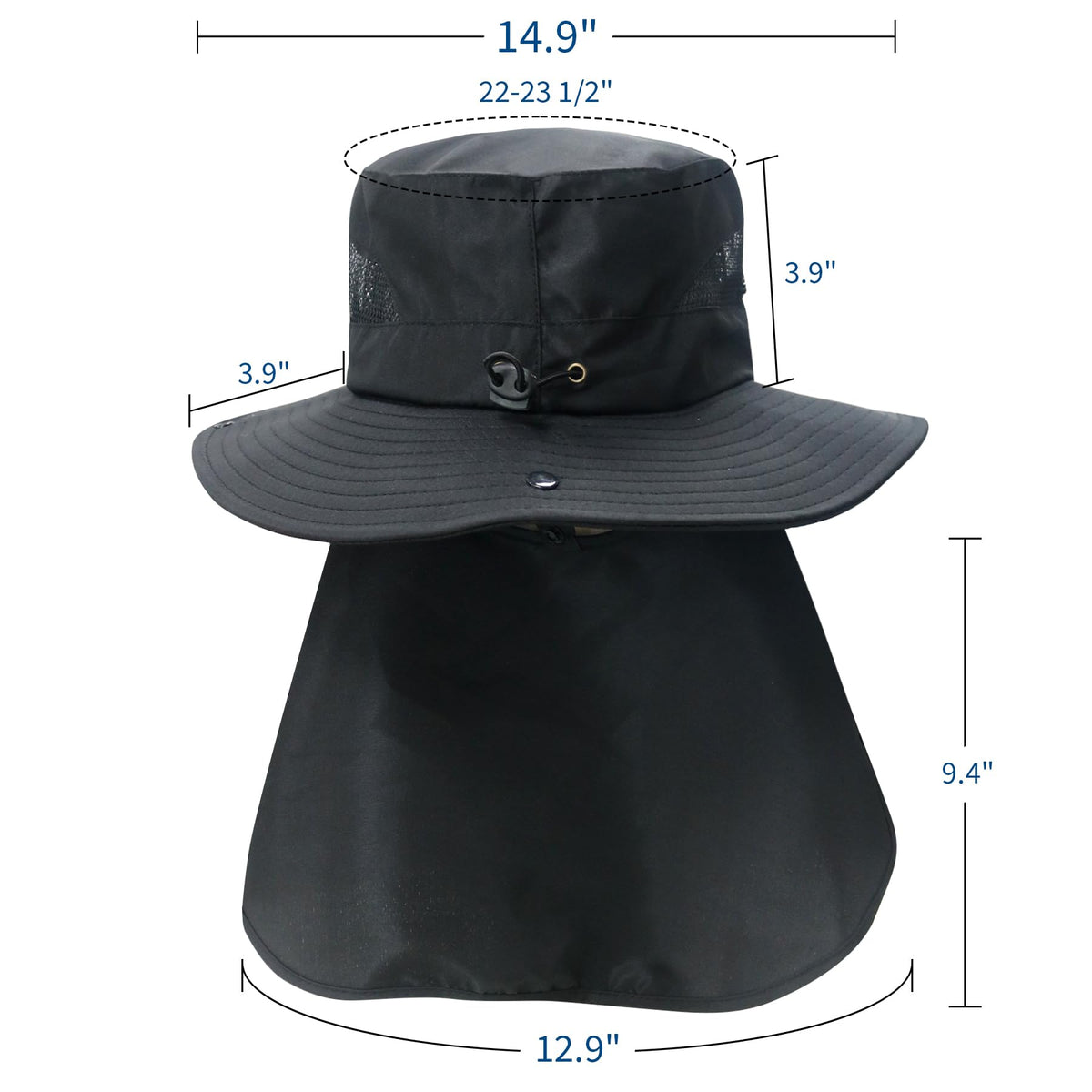 NPJY Sun Fishing Hats with Neck Flap for Men Women UV Sun Protection Safari Hat Wide Brim Bucket Hat Pure Grey